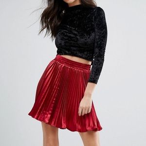 3/$36 Red Satin Pleated Skirt